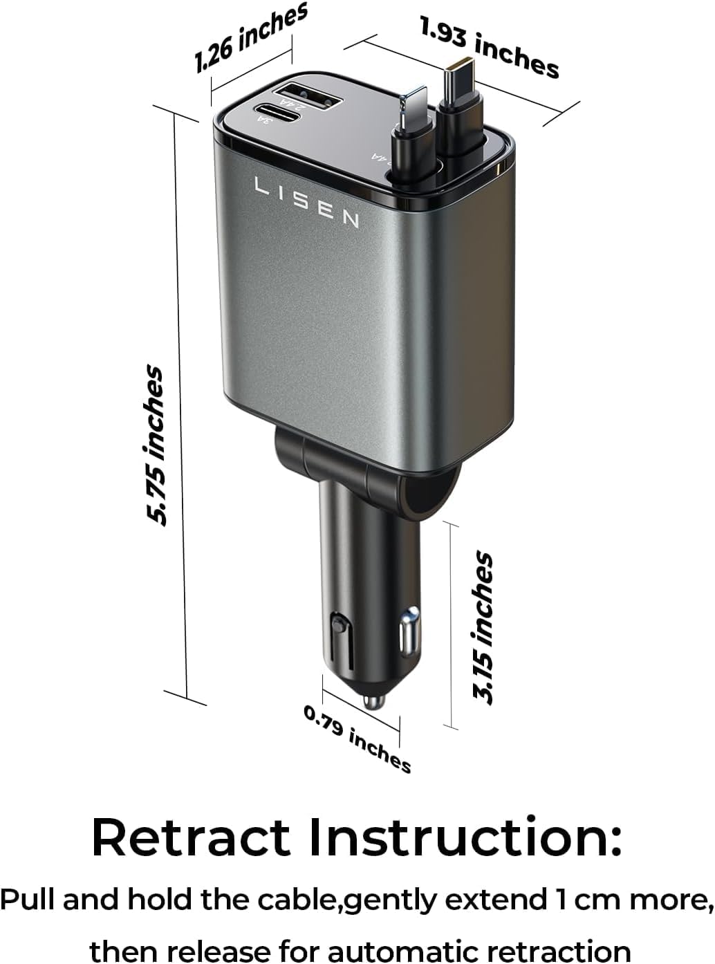 Birthday for Women Men Drivers - LISEN 4 in 1 Car Charger | 84W Retractable 12V USB C Adapter Socket Cigarette Lighter Charger Car Accessories Gadgets for iPhone 17 15 13 Samsung iPad