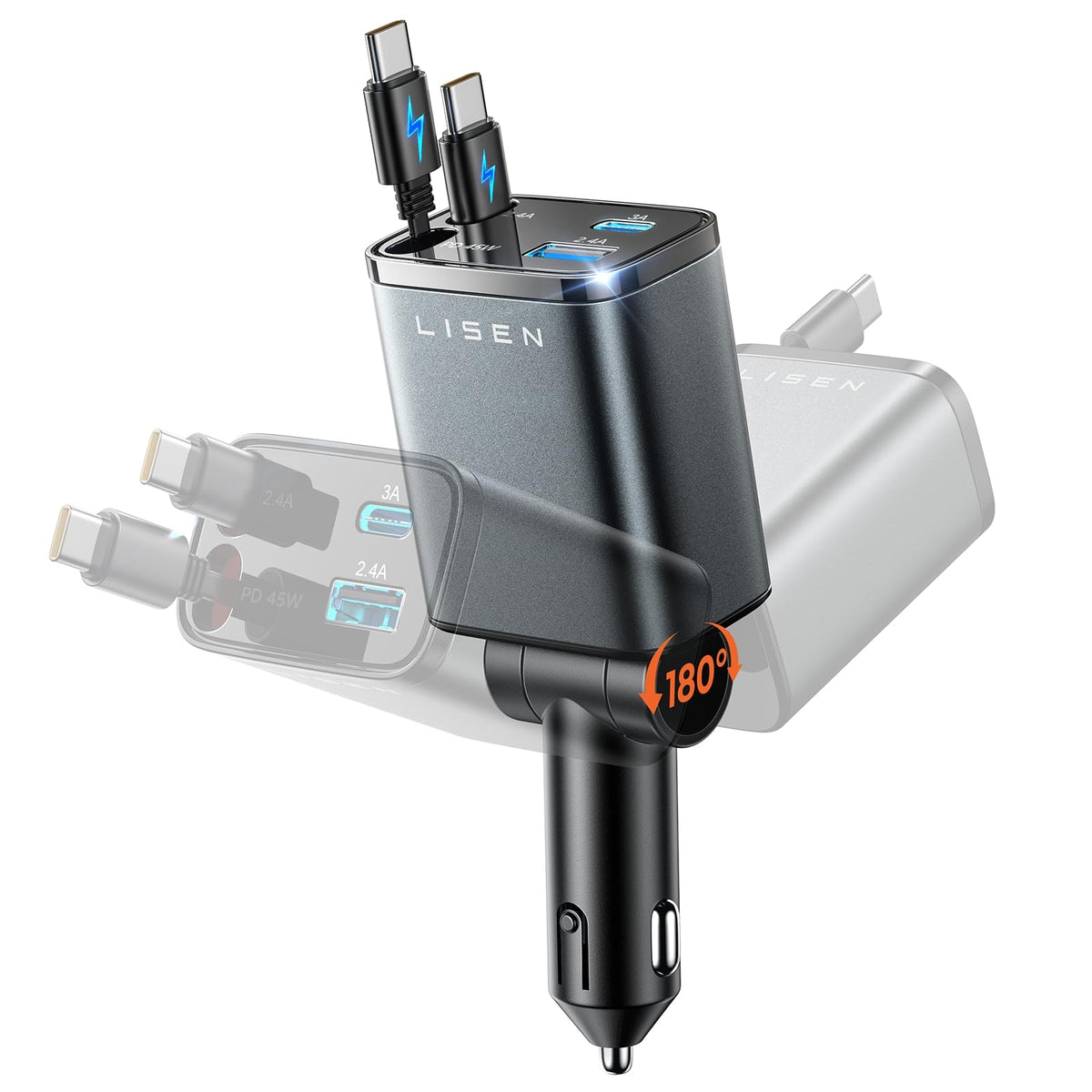 Birthday for Women Men Drivers - LISEN 4 in 1 Car Charger | 84W Retractable 12V USB C Adapter Socket Cigarette Lighter Charger Car Accessories Gadgets for iPhone 17 15 13 Samsung iPad
