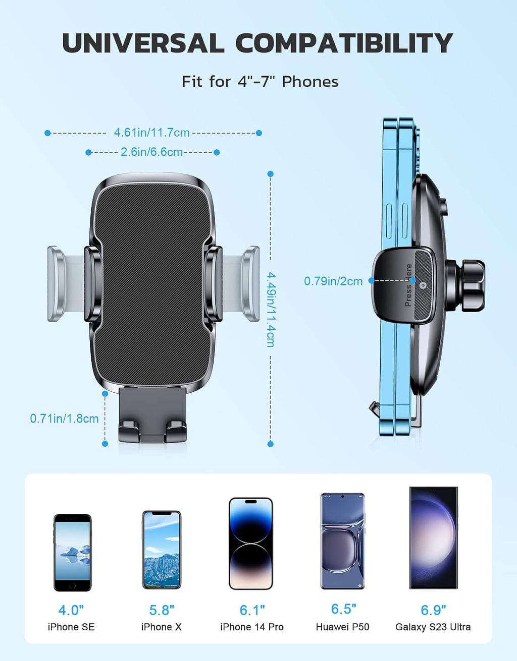 CIRYCASE Car Phone Holder, [Ultra Powerful Suction] Universal Dashboard Phone Holder for Car Kits, Hands-free & Case Friendly, Single Hand Operation GPS Vehicle Mount for Windshield, for 4-7” Phones