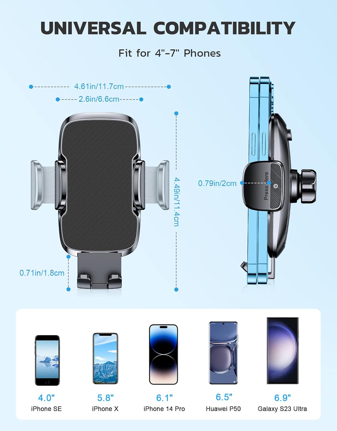 CIRYCASE Car Phone Holder, [Ultra Powerful Suction] Universal Dashboard Phone Holder for Car Kits, Hands-free & Case Friendly, Single Hand Operation GPS Vehicle Mount for Windshield, for 4-7” Phones
