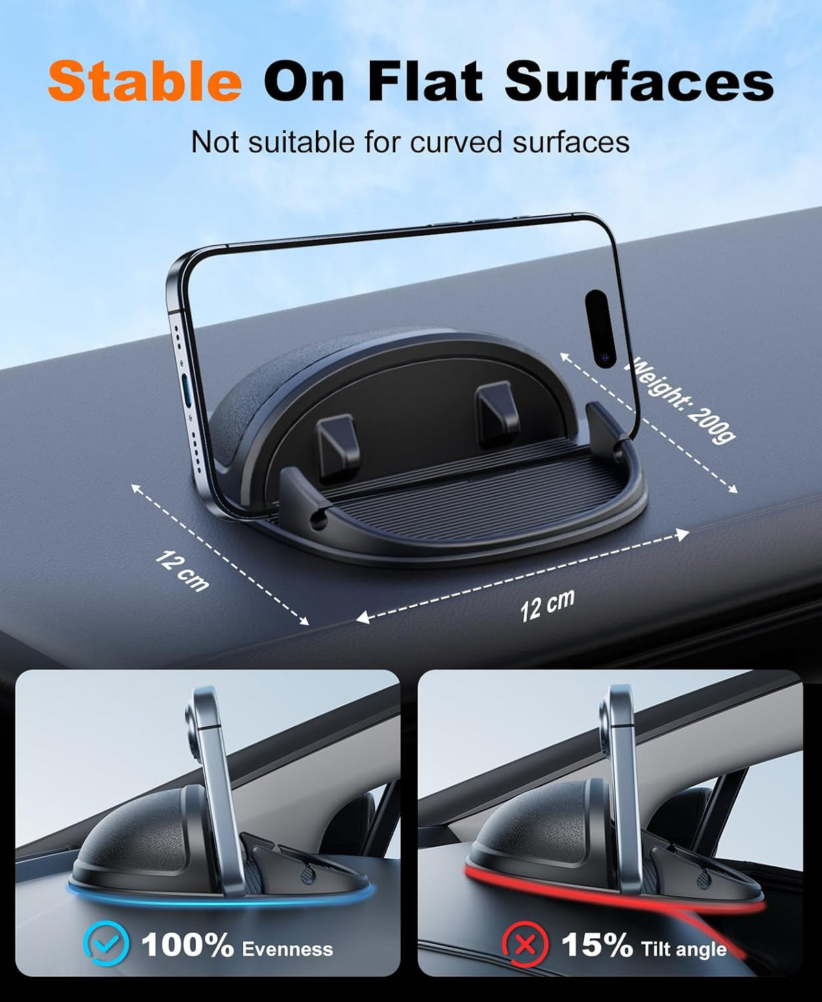 Beeasy Car Phone Holder Dashboard, Anti-Slip Silicone Phone Holder for Cars Universal, Dash Phone Mount for iPhone 17/16/15/14/13/12 Pro Max Samsung S26 S25 S24 S23 Ultra, Smartphones, GPS Devices