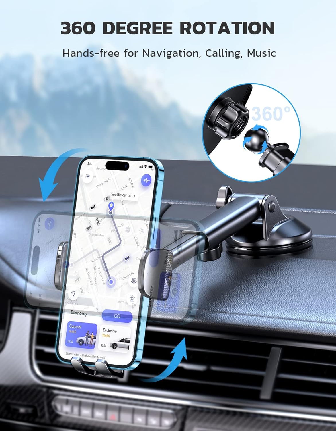 CIRYCASE Car Phone Holder, [Ultra Powerful Suction] Universal Dashboard Phone Holder for Car Kits, Hands-free & Case Friendly, Single Hand Operation GPS Vehicle Mount for Windshield, for 4-7” Phones