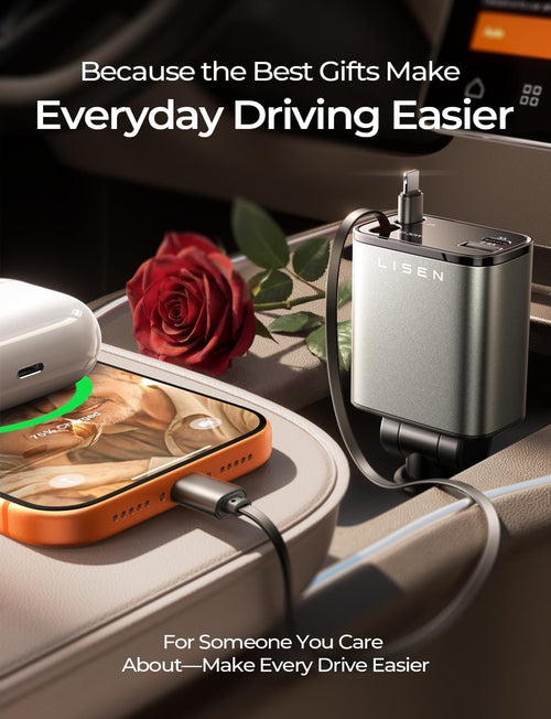 Birthday for Women Men Drivers - LISEN 4 in 1 Car Charger | 84W Retractable 12V USB C Adapter Socket Cigarette Lighter Charger Car Accessories Gadgets for iPhone 17 15 13 Samsung iPad