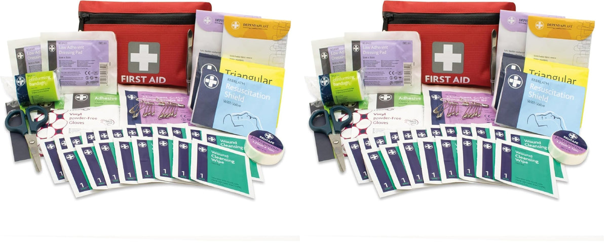 Lewis-Plast Premium 92 Piece First Aid Kit - Safety Essentials for Travel, Car, Home, Camping, Work, Hiking & Holiday Red , Small