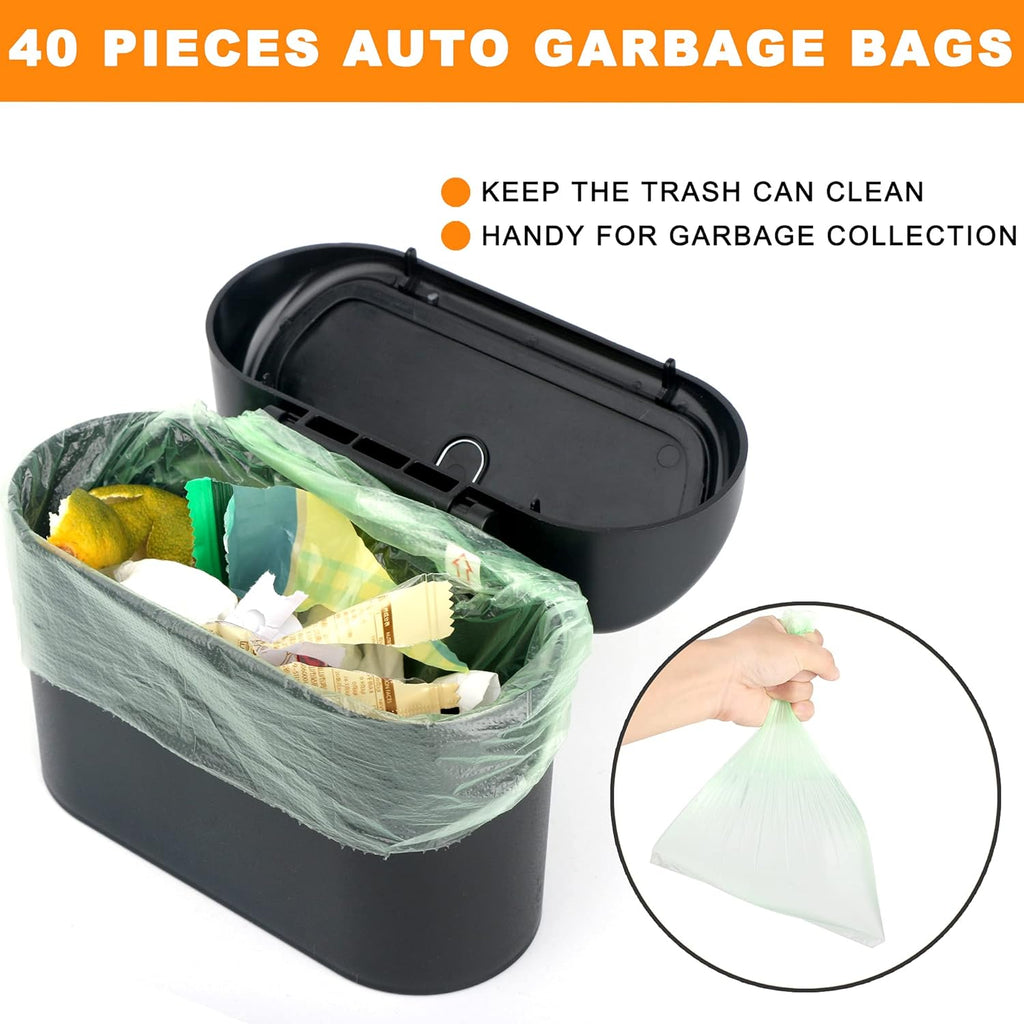 Einesin Car Trash Can, Mini Car Organizer Bin with Lid and 40pcs Trash Bags, Small Garbage Can for Storage and Organization Car Accessories, Capacity 1.4L