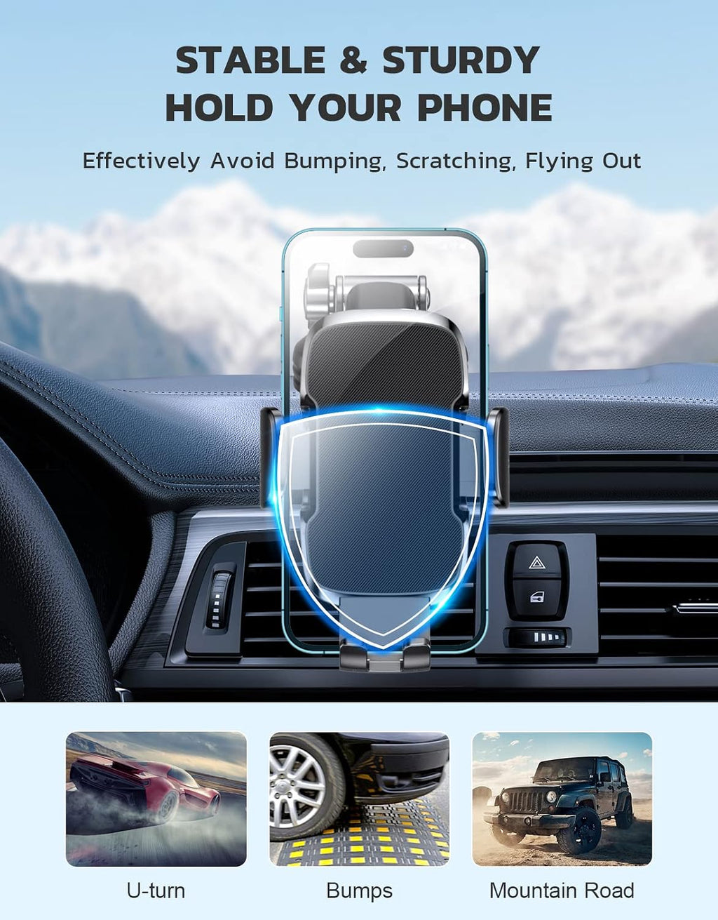 CIRYCASE Car Phone Holder, [Ultra Powerful Suction] Universal Dashboard Phone Holder for Car Kits, Hands-free & Case Friendly, Single Hand Operation GPS Vehicle Mount for Windshield, for 4-7” Phones
