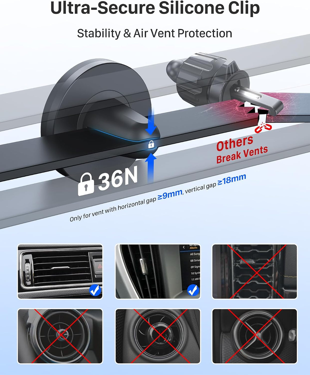 YOSH Magnetic Phone Holder for Car Air Vent, Phone Magnet, Car Accessories | with Strong Upgraded Magnets, Super Stable, Full Rubber Protection, Compatible with iPhone & Samsung Includes Metal Plates