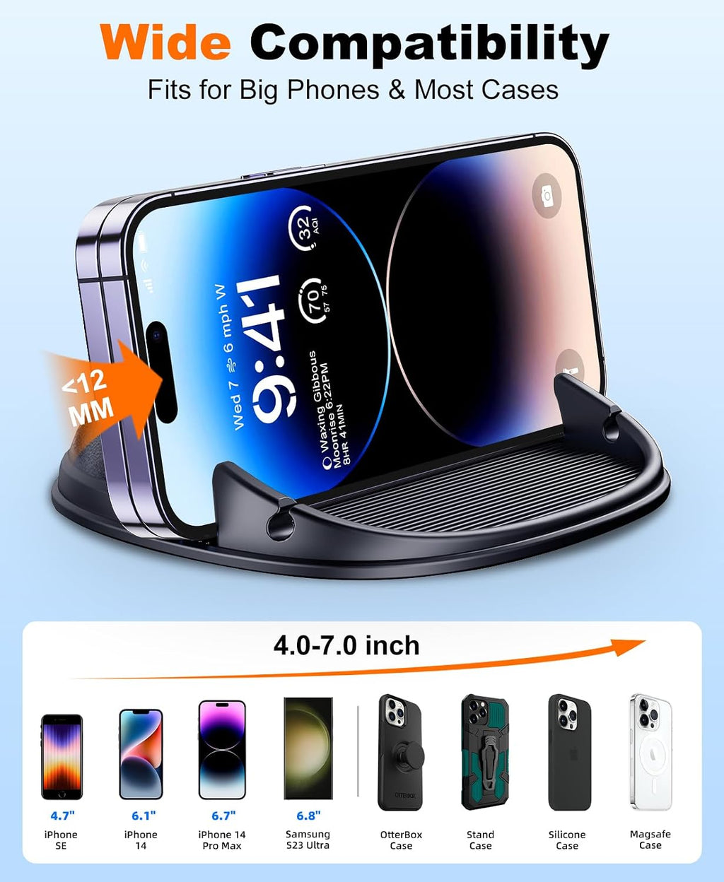 Beeasy Car Phone Holder Dashboard, Anti-Slip Silicone Phone Holder for Cars Universal, Dash Phone Mount for iPhone 17/16/15/14/13/12 Pro Max Samsung S26 S25 S24 S23 Ultra, Smartphones, GPS Devices