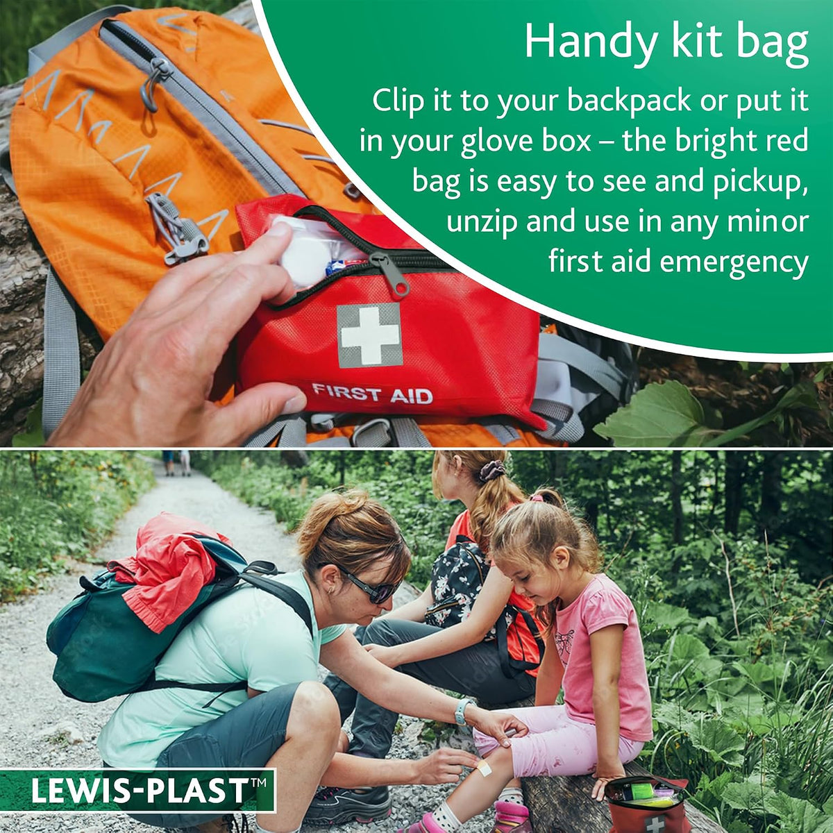 Lewis-Plast Premium 92 Piece First Aid Kit - Safety Essentials for Travel, Car, Home, Camping, Work, Hiking & Holiday Red , Small