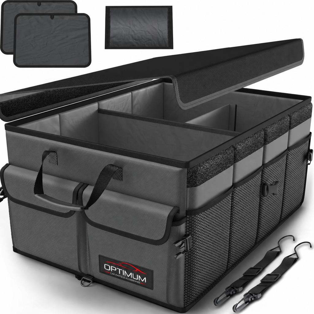 50L Collapsible Car Boot Organiser with Lid, Non-Slip Base & Securing Straps