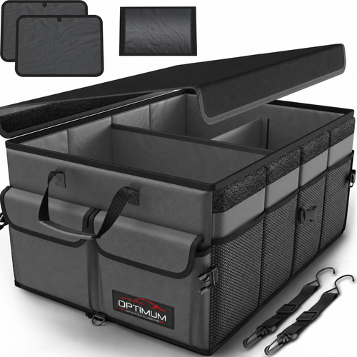 50L Collapsible Car Boot Organiser with Lid, Non-Slip Base & Securing Straps