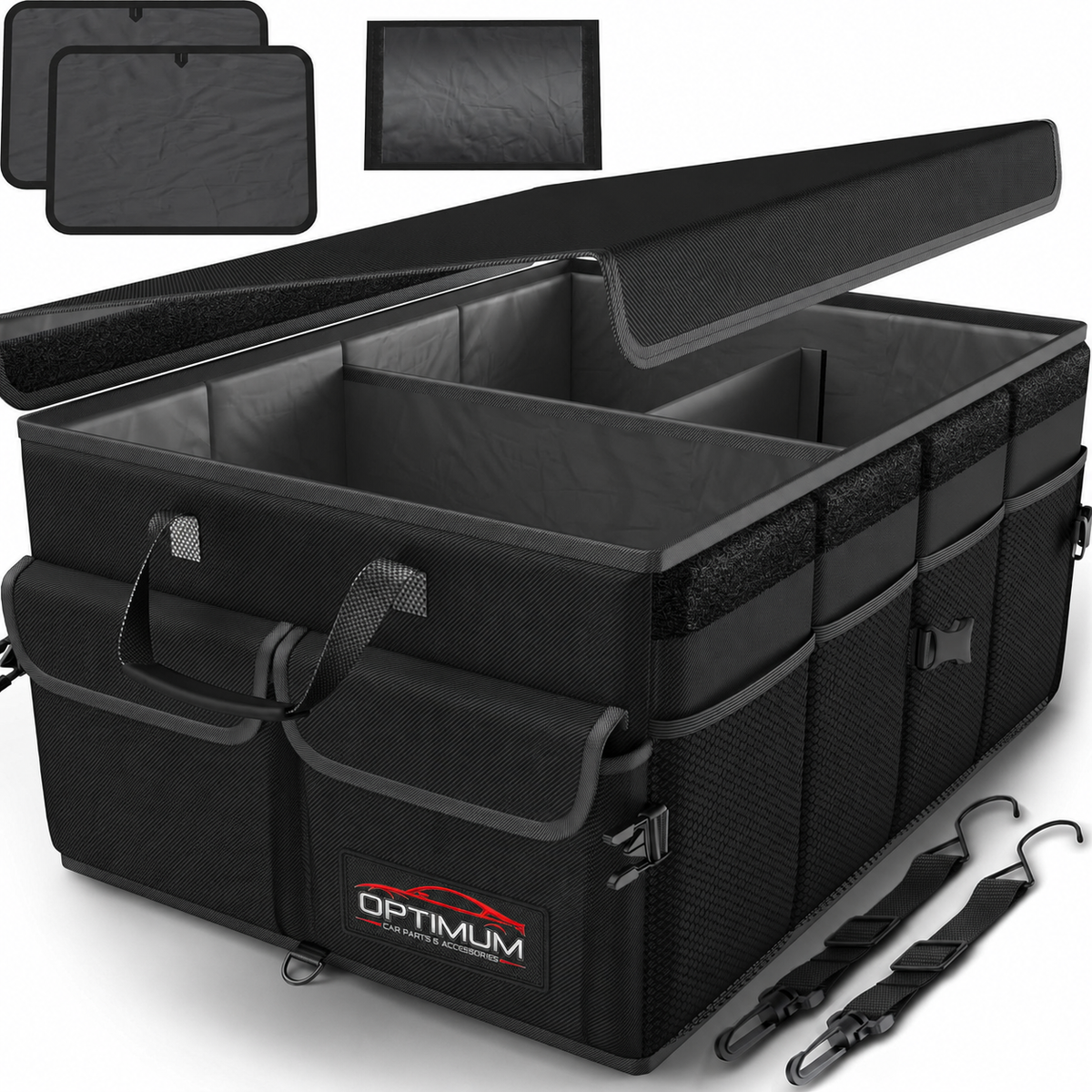 50L Collapsible Car Boot Organiser with Lid, Non-Slip Base & Securing Straps