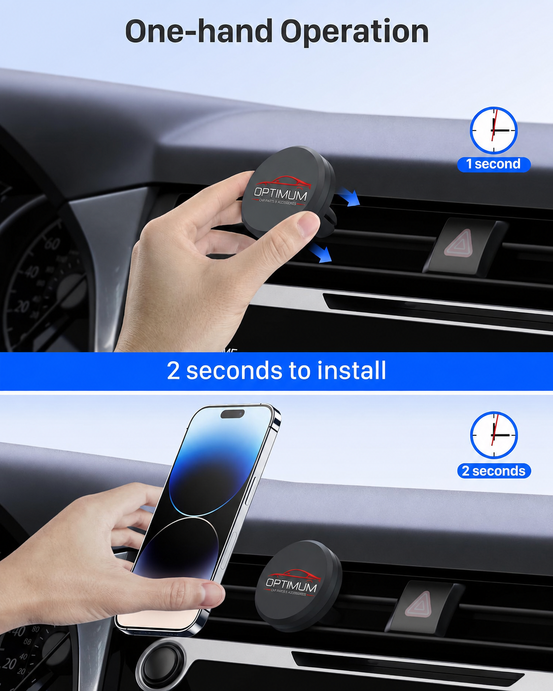 Magnetic Car Phone Holder for Air Vent with Strong Magnets & Metal Plates