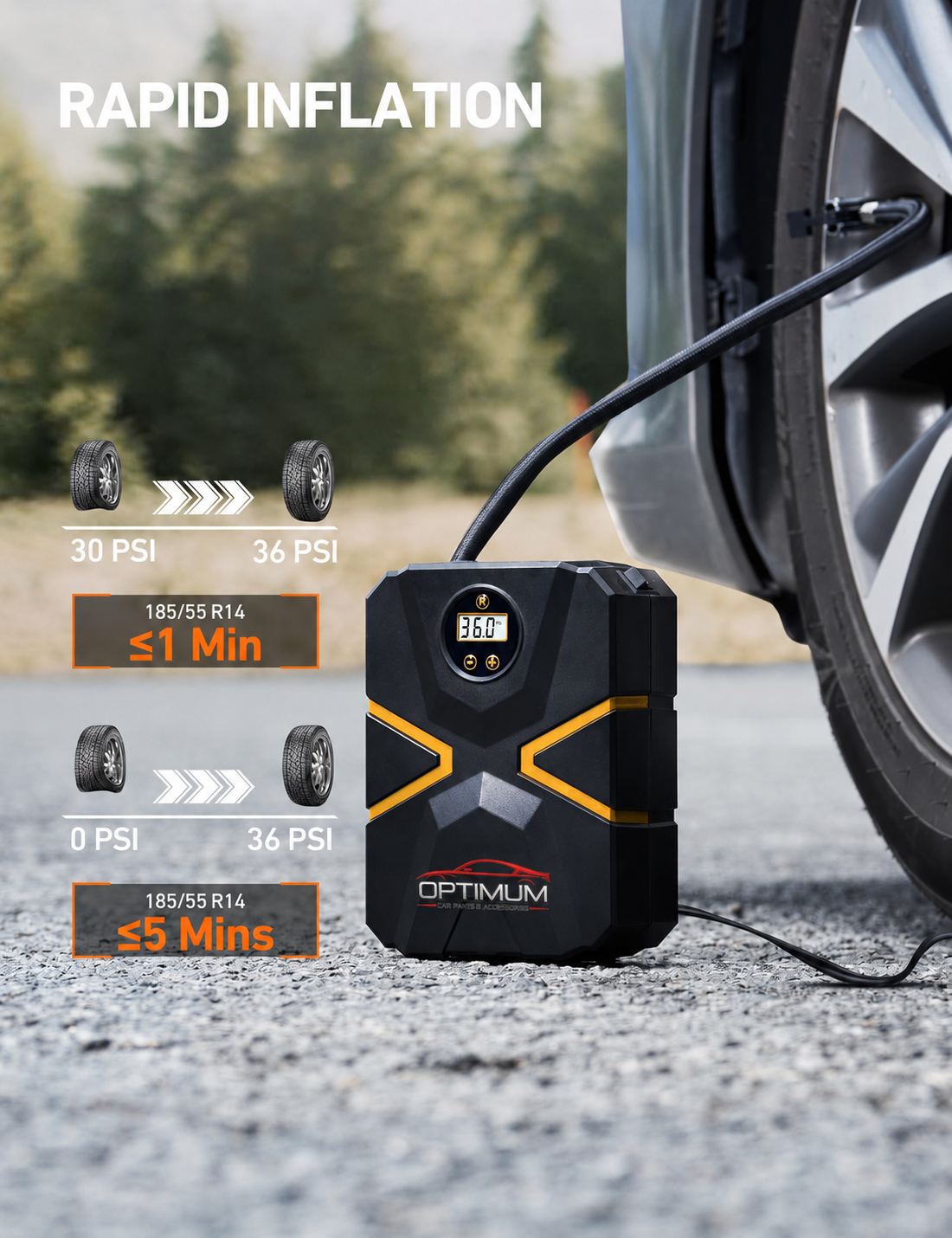 12V Digital Tyre Inflator Air Compressor – 150 PSI Fast Car Tyre Pump with Auto Shut-Off & LED Light