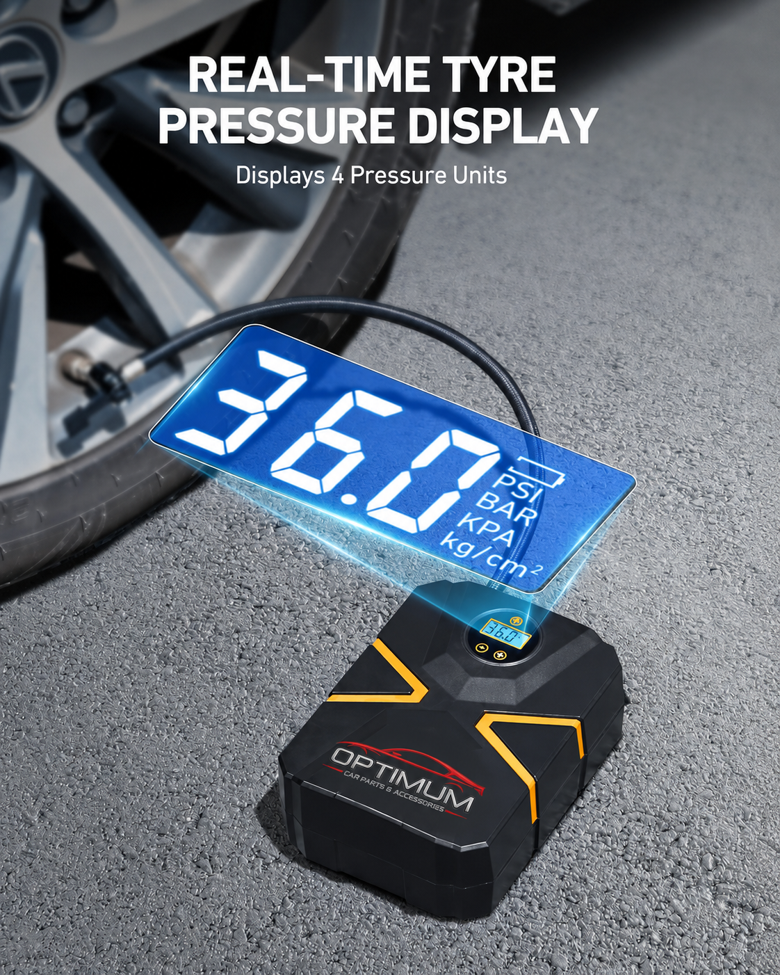 12V Digital Tyre Inflator Air Compressor – 150 PSI Fast Car Tyre Pump with Auto Shut-Off & LED Light